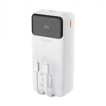 Dudao K15Max 30000mAh PD 22,5W Batería externa con cables USB-C y Lightning Blanco