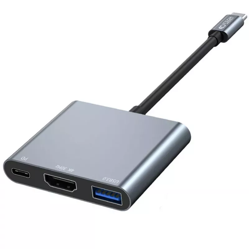 Tech-Protect V1 Adaptador hub USB-C 3 en 1 - USB-A 3.0, USB-C PD 100W, HDMI 4K 30Hz - Gris