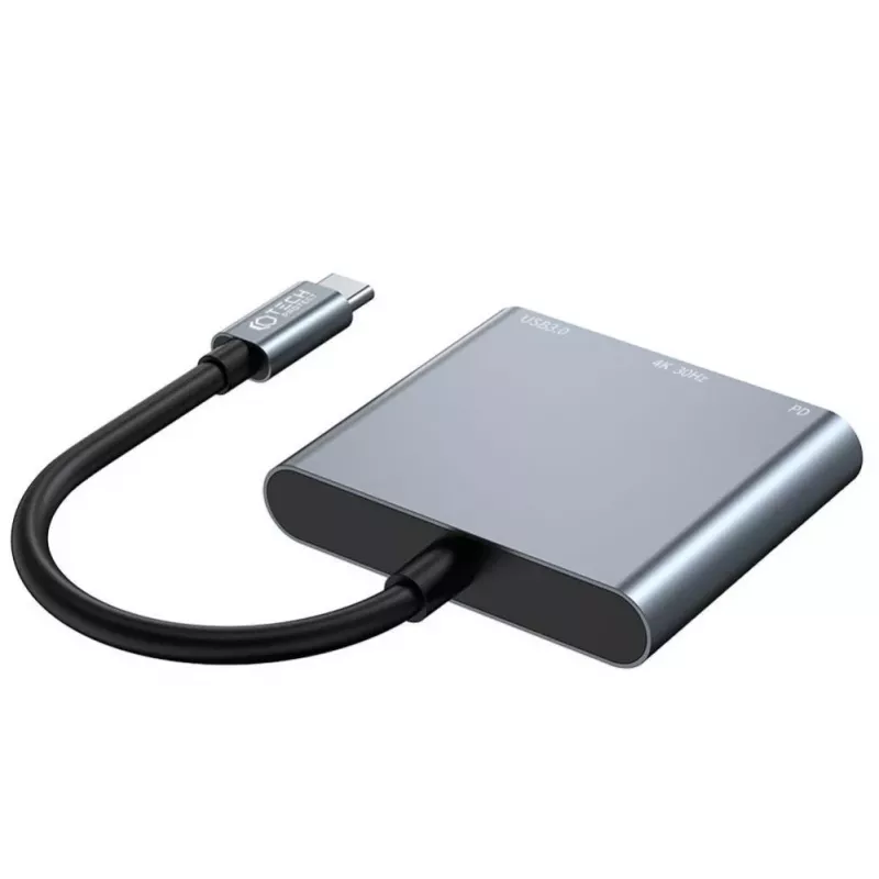 Tech-Protect V1 Adaptador hub USB-C 3 en 1 - USB-A 3.0, USB-C PD 100W, HDMI 4K 30Hz - Gris