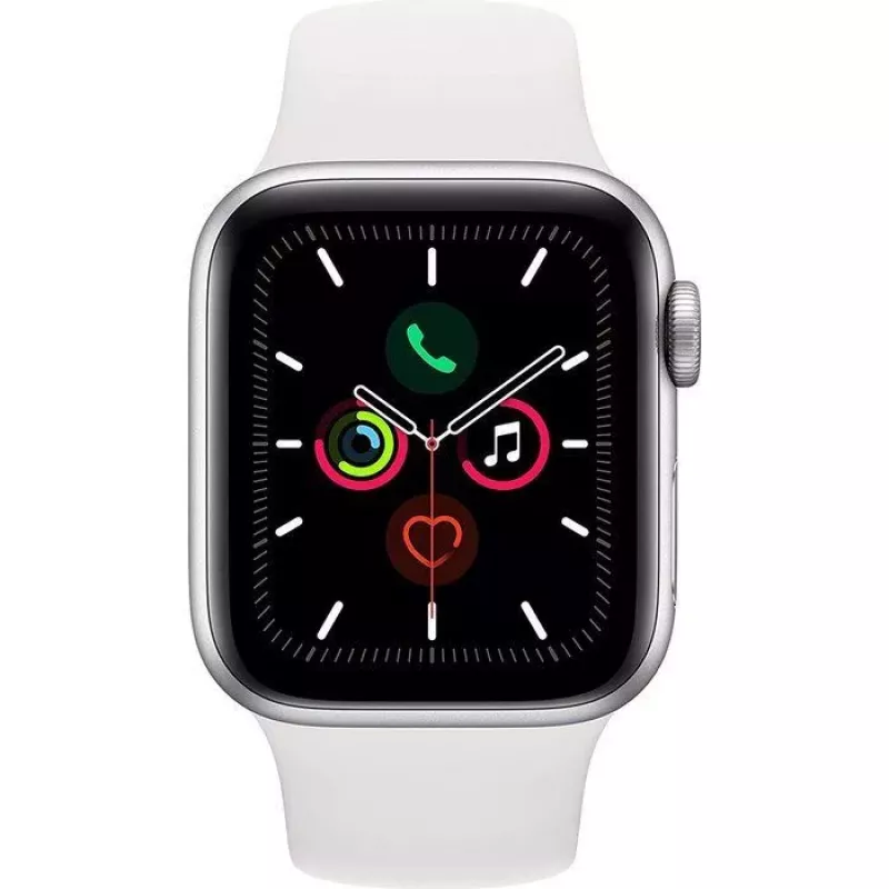 Apple Watch Series 5 GPS Plata 44 mm Caja de aluminio con correa deportiva Blanca