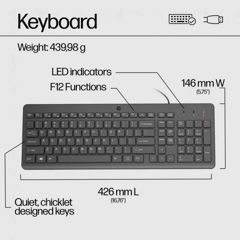 HP 150 set de ratón y teclado con cable - negro - QWERTY inglés US-Layout