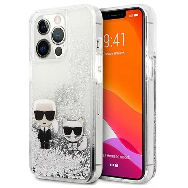 Karl Lagerfeld funda Apple iPhone 13 Pro Liquid Glitter Choupette plateada