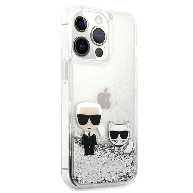 Karl Lagerfeld funda Apple iPhone 13 Pro Liquid Glitter Choupette plateada