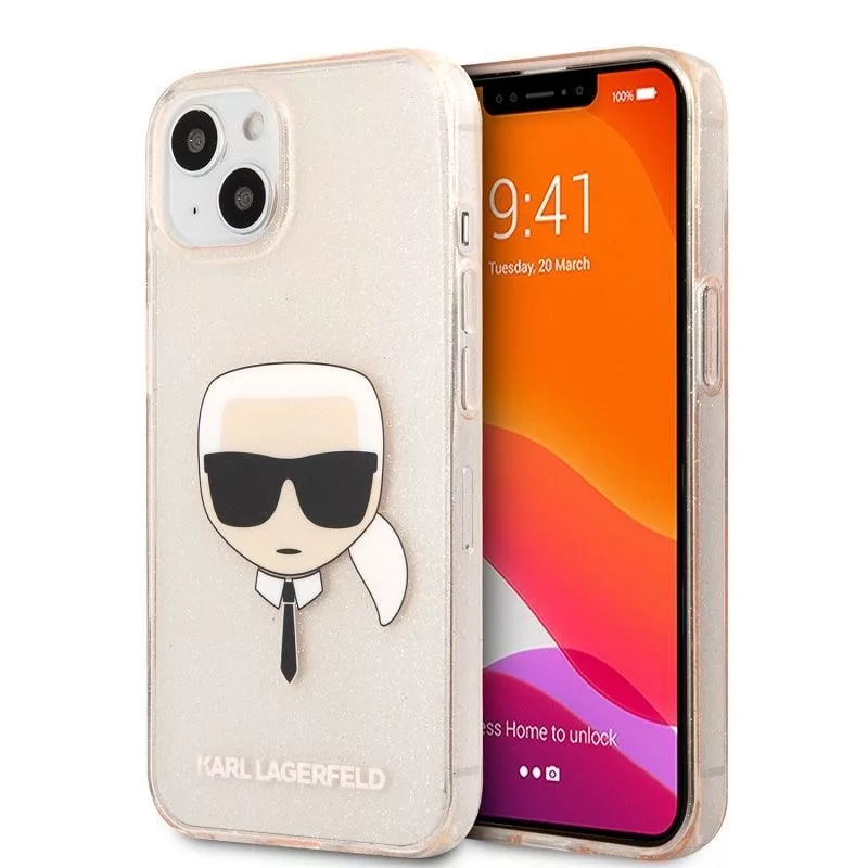 Karl Lagerfeld funda Apple iPhone 13 TPU Full Glitter Head dorada