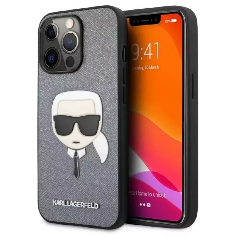 Karl Lagerfeld funda Apple iPhone 13 Pro Saffiano Karl Head plateada