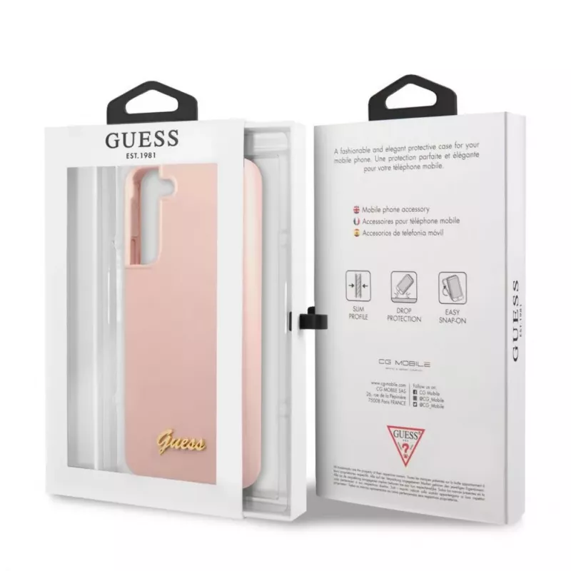 Guess funda de silicona Metal Logo para Samsung Galaxy S22 Plus - rosa