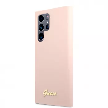 Guess funda Samsung Galaxy S22 Ultra silicona Metal Logo rosa