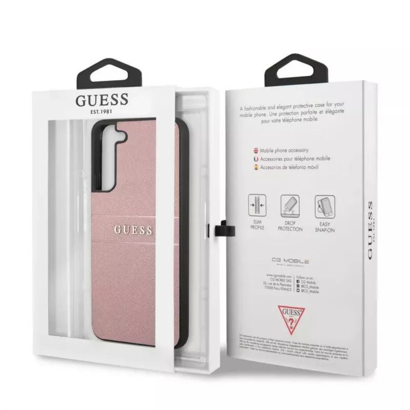 Guess funda Samsung Galaxy S22 Plus PU piel Saffiano rosa