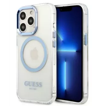 Guess funda rígida Apple iPhone 13 Pro Max 6,7 pulgadas Metal Outline Magsafe transparente azul