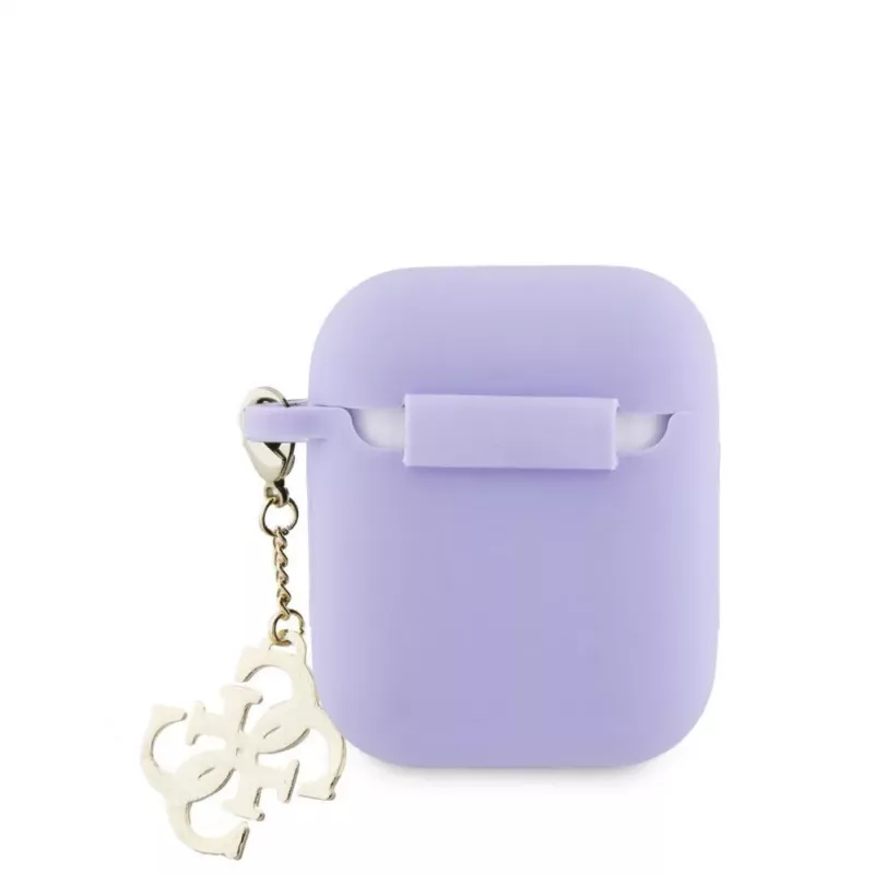 Guess Apple AirPods 1/2 Funda de silicona Classic Logo Gold Charm Lila