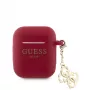 Guess Apple AirPods 1/2 Funda de silicona Classic Logo Gold con colgante 4G Magenta