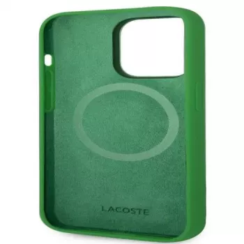 Lacoste Apple iPhone 15 6.1 Liquid Silicone Microfiber Croc Logo Magsafe Funda Trasera Verde