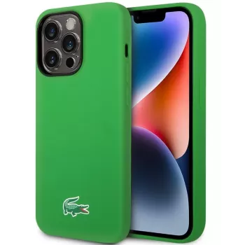 Lacoste Apple iPhone 15 6.1 Liquid Silicone Microfiber Croc Logo Magsafe Funda Trasera Verde
