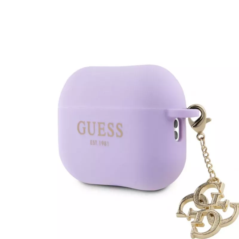 Guess Apple AirPods Pro 2 Funda de silicona Classic Logo Gold con colgante 4G Lila