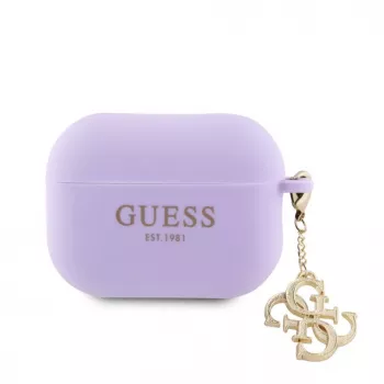 Guess Apple AirPods Pro 2 Funda de silicona Classic Logo Gold con colgante 4G Lila