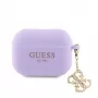Guess Apple AirPods Pro 2 Funda de silicona Classic Logo Gold con colgante 4G Lila