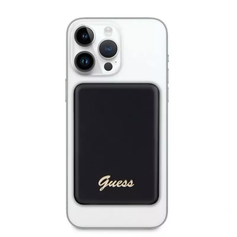 Guess Power Bank 5000mAh 15W MagSafe y carga normal con Metal Script Logo Negro