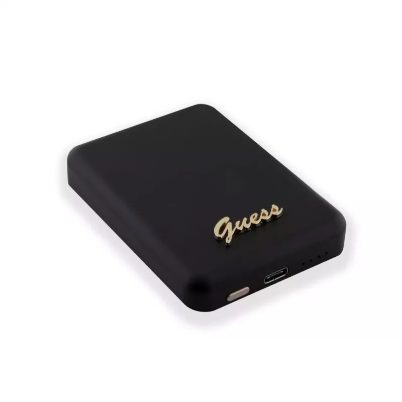 Guess Power Bank 5000mAh 15W MagSafe y carga normal con Metal Script Logo Negro