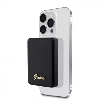 Guess Power Bank 5000mAh 15W MagSafe y carga normal con Metal Script Logo Negro