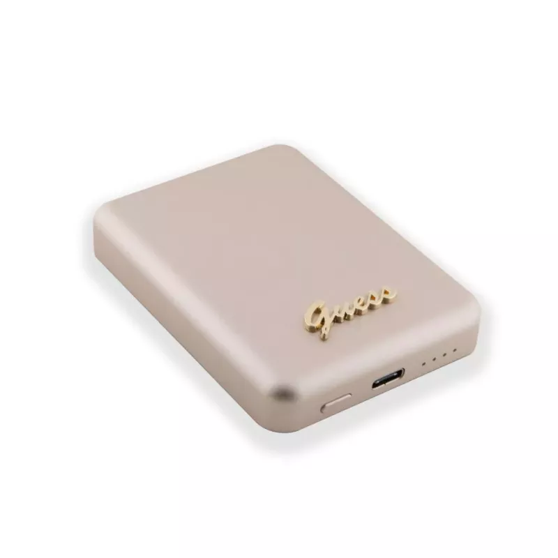 Guess Power Bank 5000mAh 15W MagSafe y carga normal con Metal Script Logo Oro