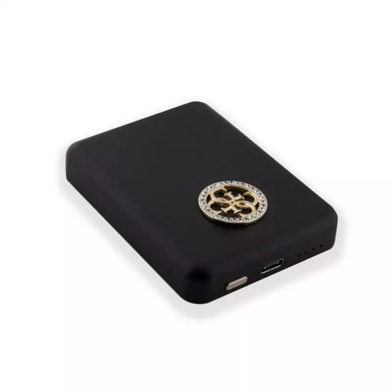 Guess Power Bank 5000mAh 15W MagSafe y carga normal con Strassed 4G Logo Negro