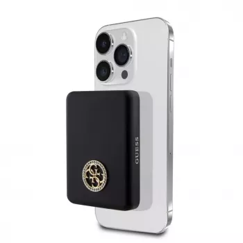 Guess Power Bank 5000mAh 15W MagSafe y carga normal con Strassed 4G Logo Negro