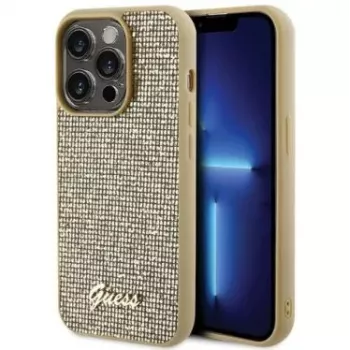 Guess Apple iPhone 15 Pro Max HC PU Disco Script Metal Gold Funda Trasera