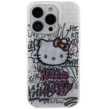 Hello Kitty HKHCP15SHDGPHT iPhone 15 / 14 / 13 6.1 Funda Rígida IML Kitty On Bricks Graffiti Blanco