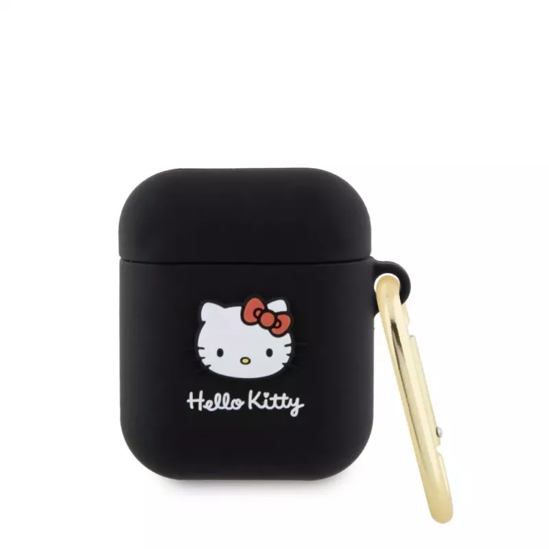 Hello Kitty Liquid Silicone 3D Kitty Head Logo Funda para AirPods 1/2 Negro