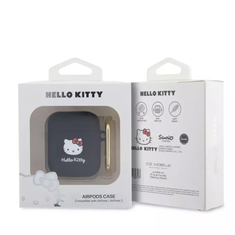 Hello Kitty Liquid Silicone 3D Kitty Head Logo Funda para AirPods 1/2 Negro