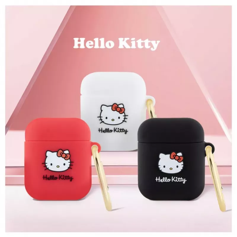 Hello Kitty Liquid Silicone 3D Kitty Head Logo Funda para AirPods 1/2 Negro