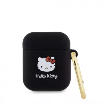 Hello Kitty Liquid Silicone 3D Kitty Head Logo Funda para AirPods 1/2 Negro