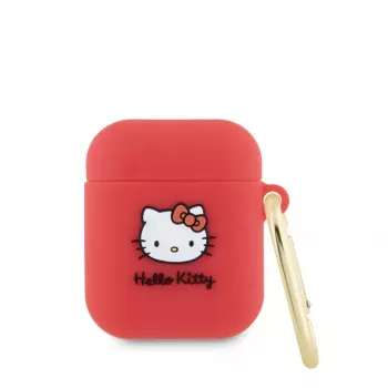 Hello Kitty Apple AirPods 1/2 Funda de silicona 3D Kitty Head Rojo
