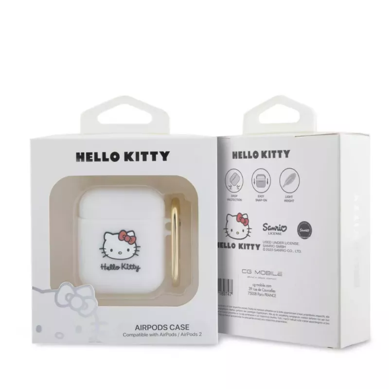 Hello Kitty HKA23DKHSH Funda de silicona 3D Kitty Head para Apple AirPods 1/2 - Blanco