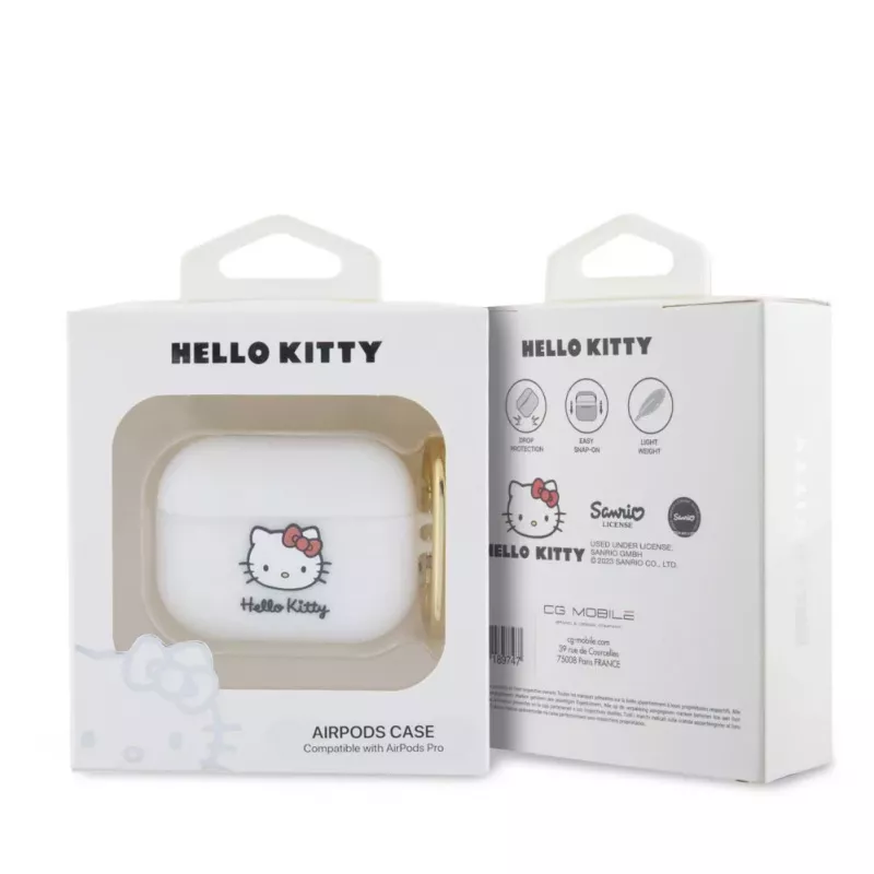 Hello Kitty Apple AirPods Pro Funda de silicona 3D Kitty Head Blanco