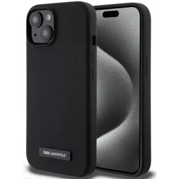 Karl Lagerfeld Apple iPhone 15 Liquid Silicone Plaque Funda MagSafe Negro