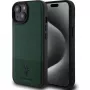 U.S. Polo PU Apple iPhone 15 Cuero Mesh Estampado Doble Caballo Funda Verde