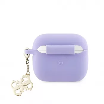 Guess AirPods 3 Funda de silicona Classic Logo Gold con colgante 4G Lila