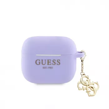 Guess AirPods 3 Funda de silicona Classic Logo Gold con colgante 4G Lila