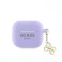 Guess AirPods 3 Funda de silicona Classic Logo Gold con colgante 4G Lila
