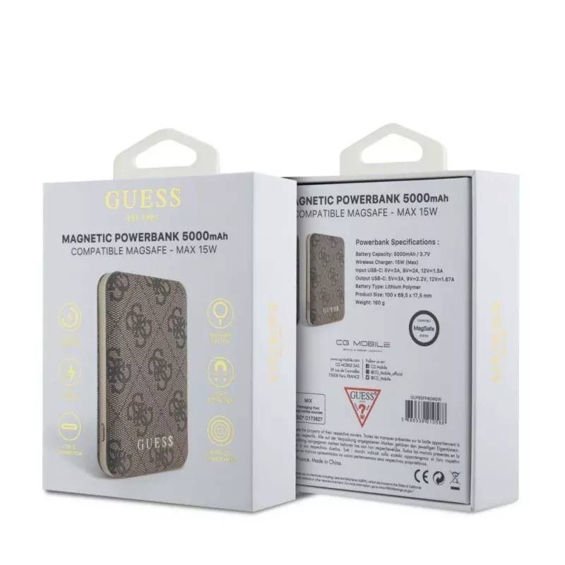 Guess Power Bank MagSafe 5000mAh 4G PU Marrón