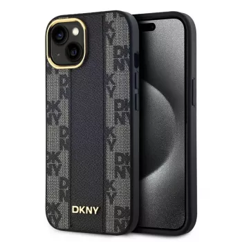 DKNY Funda MagSafe PU Leather Checkered Pattern para iPhone 15 Negra