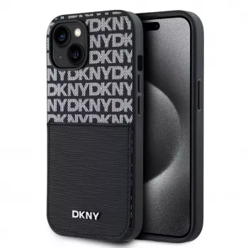 DKNY Funda PU Leather Repeat Pattern con bolsillo para tarjetas para iPhone 14 Negra