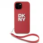 DKNY Funda PU Leather Stack Logo con correa de muñeca para iPhone 15 Roja