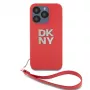 DKNY Funda PU Leder Stack Logo con correa de muñeca para Apple iPhone 15 Pro Max Roja
