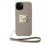 DKNY Funda PU Leather Stack Logo con correa de muñeca para Apple iPhone 15 Beige