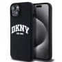 DKNY Apple iPhone 15 Funda rígida Liquid Silicone White Printed Logo MagSafe Black