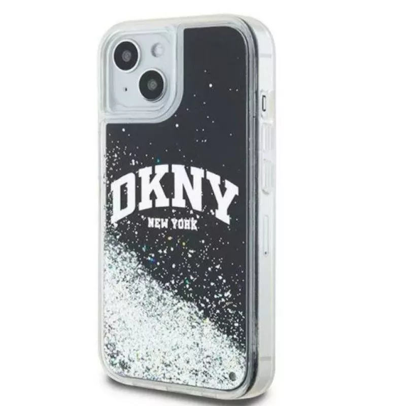 DKNY Funda rígida Liquid Glitter Big Logo para Apple iPhone 15 Negra