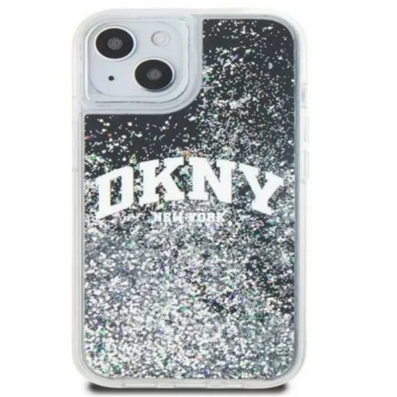 DKNY Funda rígida Liquid Glitter Big Logo para Apple iPhone 15 Negra