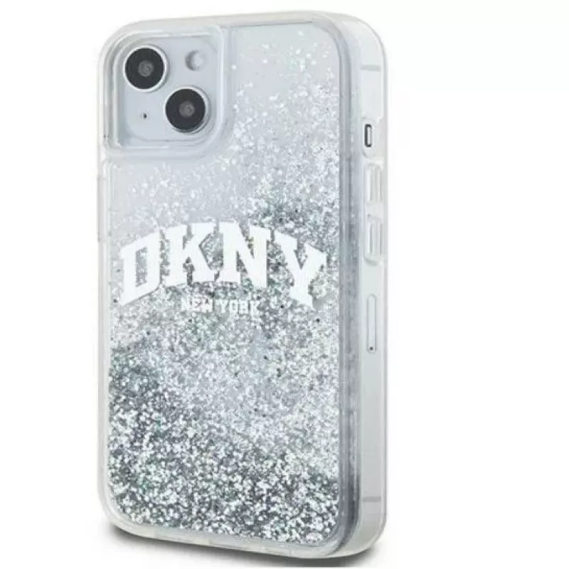 DKNY Funda rígida Liquid Glitter Big Logo para Apple iPhone 15 Negra